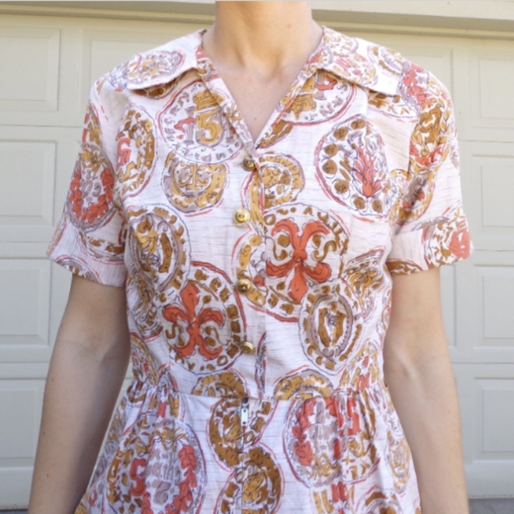 1960's MIDCENTURY CULOTTE JUMPSUIT split dress S - Picture 2 of 7